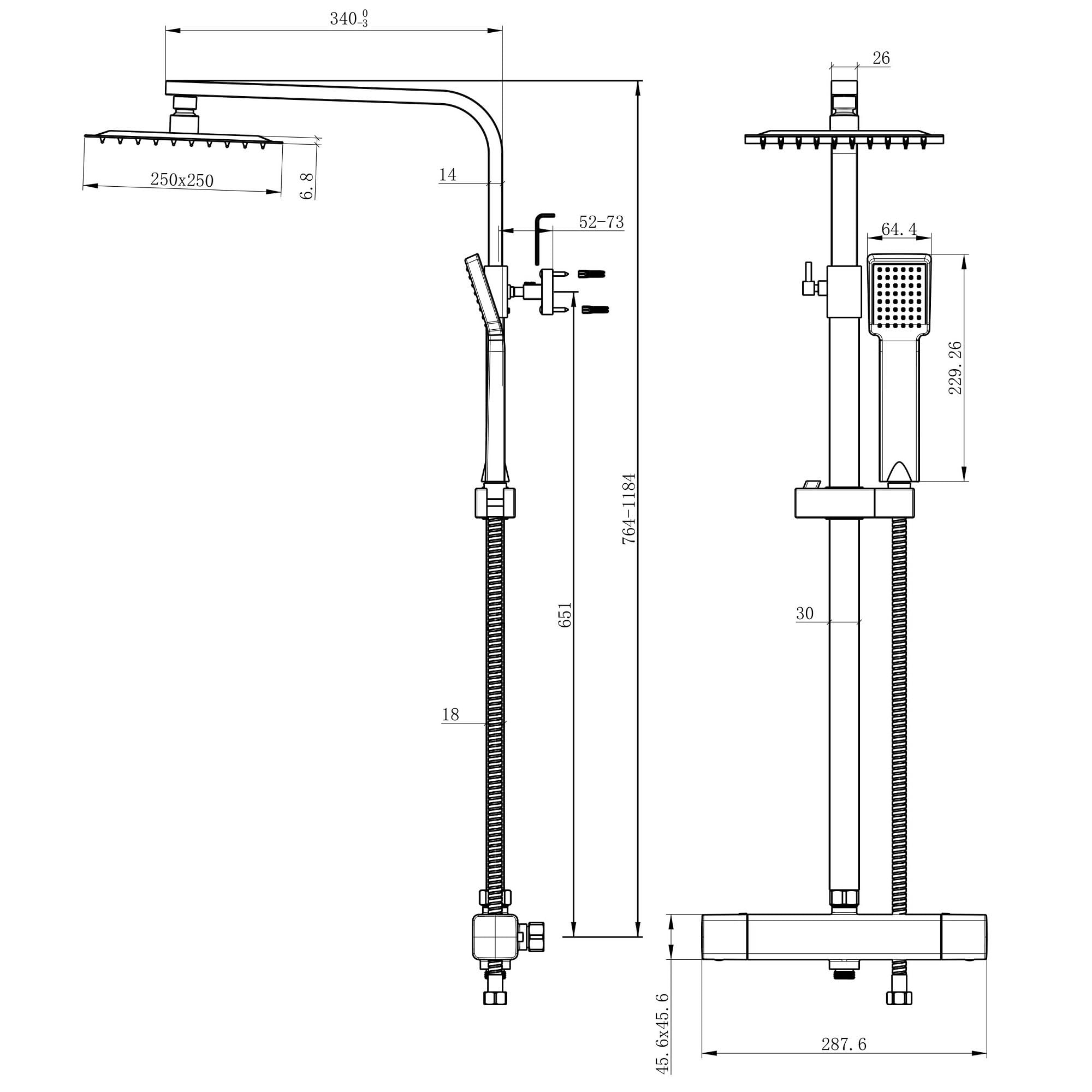 AICA Columna de Ducha Termostática Plata Brillante, 25x25cm Grande Rociador Superior Acero Inoxidable Diseño Sencillo para Baño