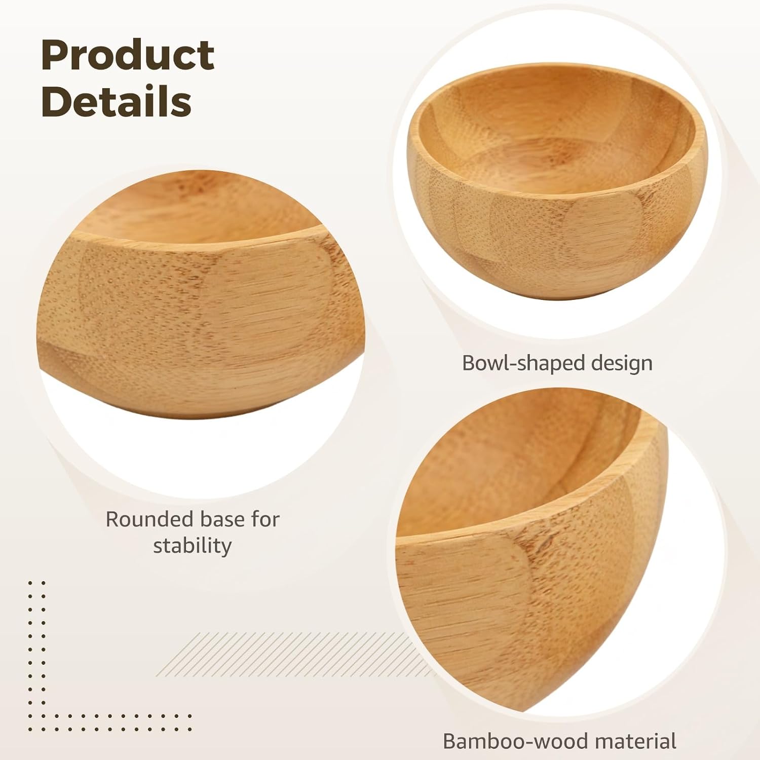 6 Pcs Bamboo Wooden Bowls Set, 2.6 in Small Serving Bowls for Appetizers, Side Dishes, Condiments, Dipping Sauce Bowls, Reusable Brown Bowls
