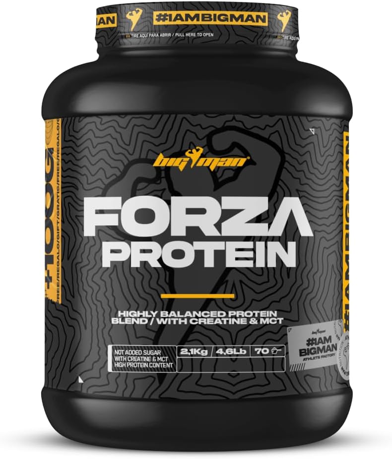 BigMan | Forza Protein 2kg +100g REGALO | Proteína 80% | Aislado proteína Soja + Concentrado proteína Whey | Creatina | Alto Contenido en Proteínas y Recuperador (2,1Kg, Gallega Negra)