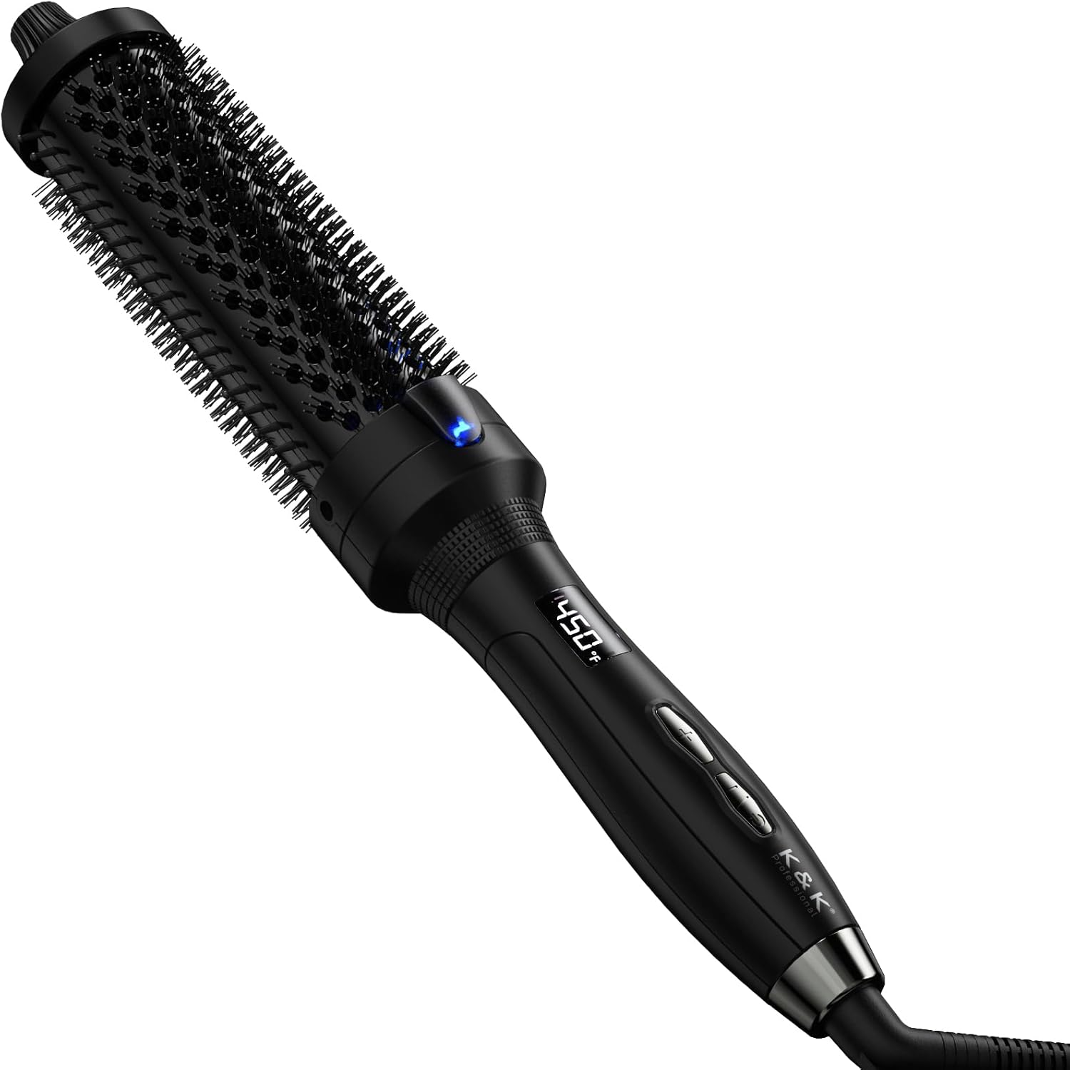K&K Blowout Boost Thermal Brush, 1 1/2 inch Heated Round Brush Curling Iron for Blowout Look, Dual Voltage, Ceramic Tourmaline, Ionic Technology, Multiple Temperature Settings