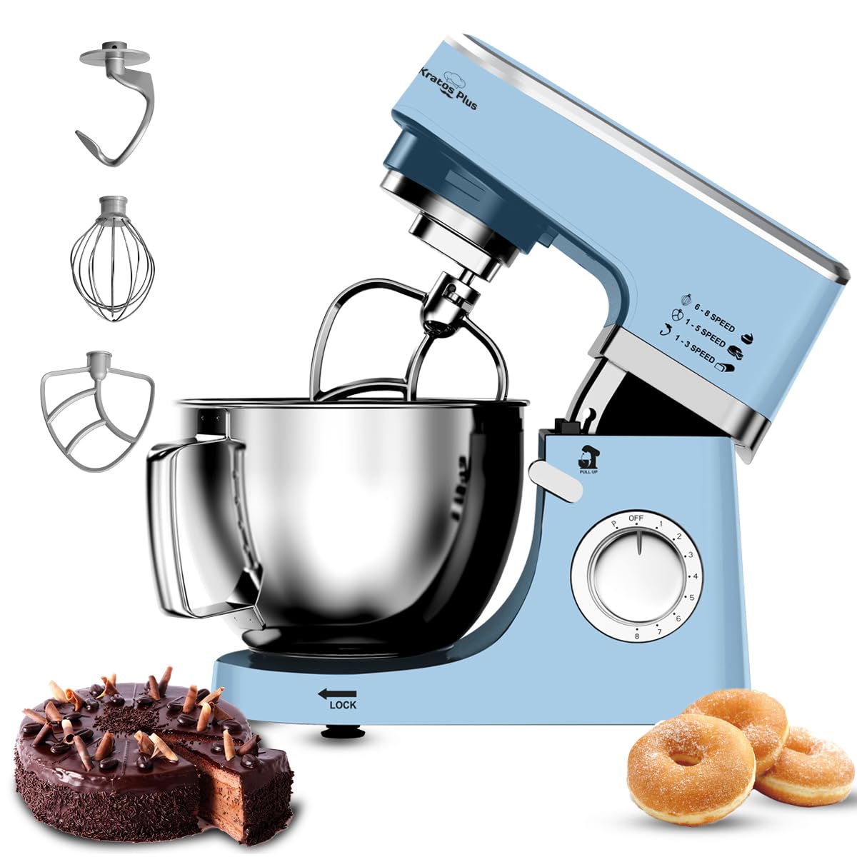 INALSA Stand Mixer 1200W|Pure Copper Motor|5.3L SS Bowl With Splash Guard|Metal Gears for Extra Durability|Accessories Included|Dishwasher Safe|Baking...