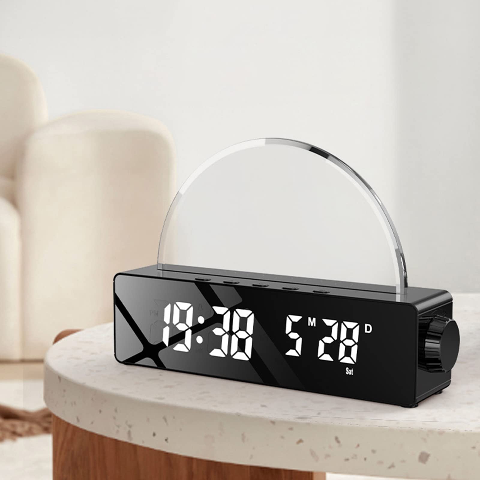 Reloj digital LED con luz atmosférica, temperatura, fecha, reloj despertador digital para dormitorio, simulación de relojes digitales para dormitorios