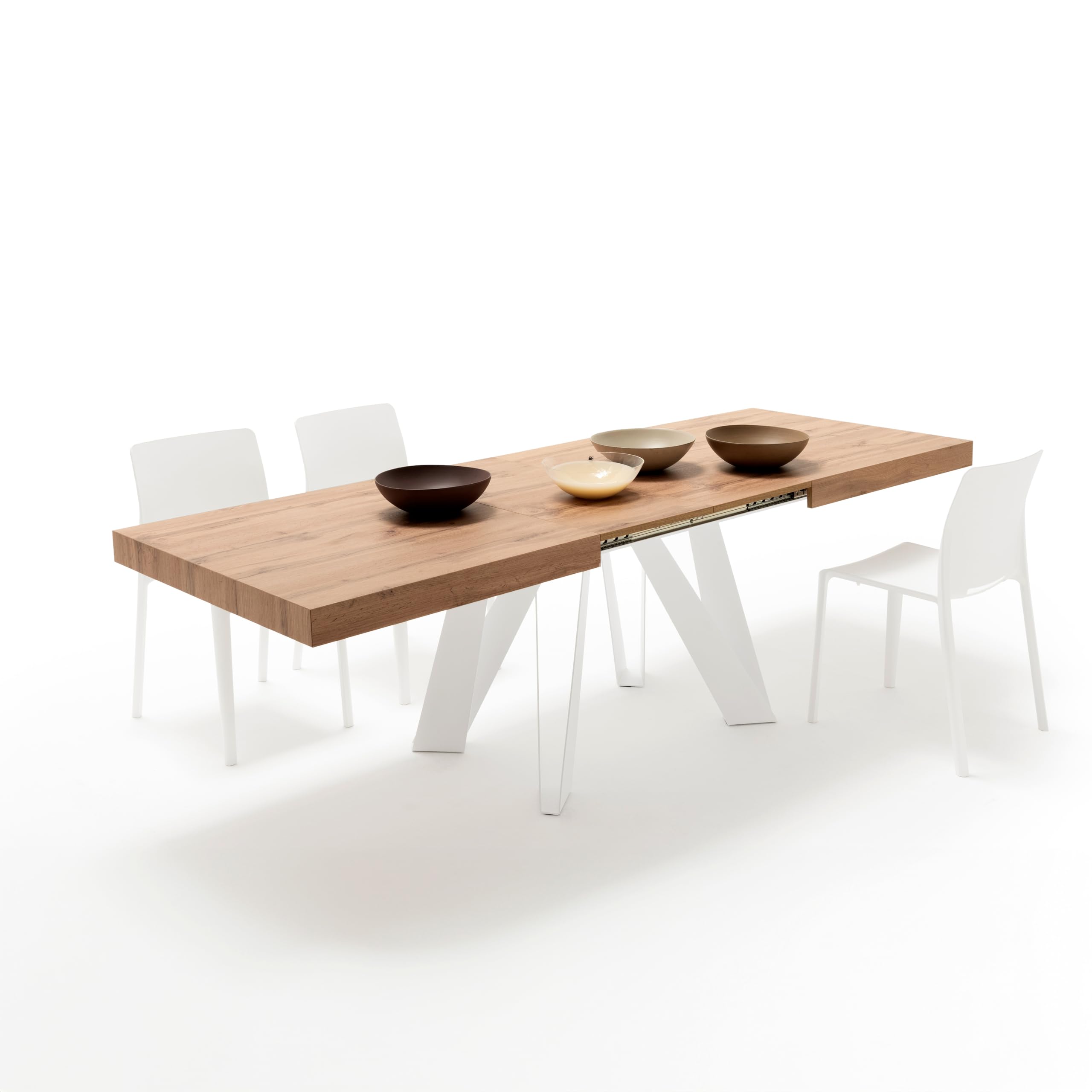 MOBILI FIVER, Table Extensible Romina 160 (240) X 90 cm, Bois Rustique avec Pieds en Fer Blanc, pour 6-10 Personnes, Table Extensible pour Cuisine, Salon, Made in Italy