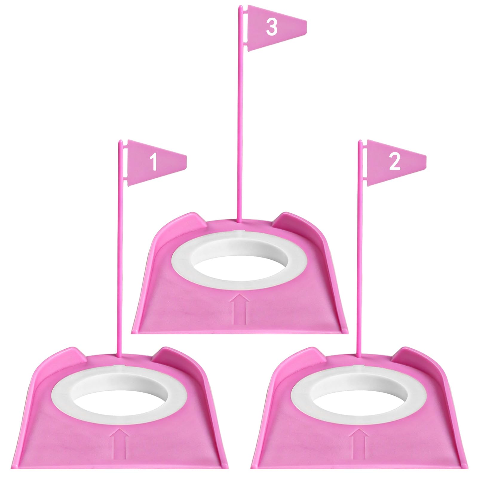 AXKAL Golf Putting Cup With Number Flags 3/6/9 Pcs, Portable Indoor Outdoor Golf Putt Hole Practice Accessories Training Aid, Color In Pink Green For Backyard Lawn Home Use (3 Pack-Pink)