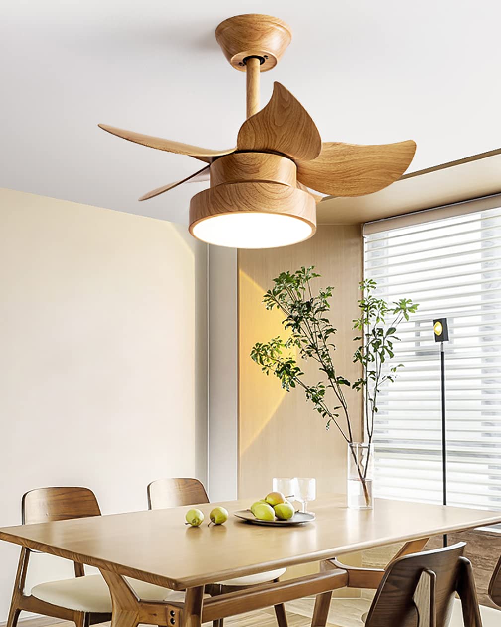 YFHKWJ Children's Wooden Ceiling Fan with Light and Remote Control Small Fan with Light 6-Speed Reversible DC Motor for Living Room Children's Room Dimmable-B