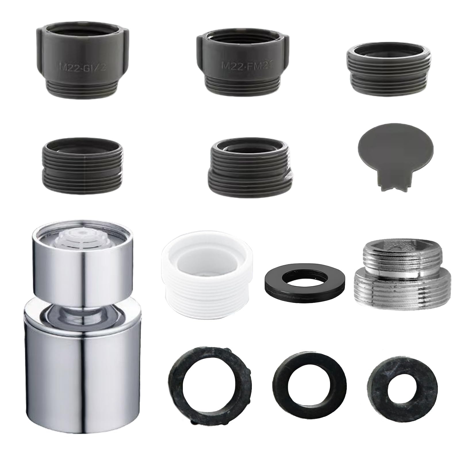 Aireador incluye 6 Aireador Grifo Cocina, Proceso de Electrodeposición Fabricado en Cobre Adaptador Grifo Cocina, Estructura Giratoria Universal, Aireador para Baño (Adaptador 18mm a 22mm)