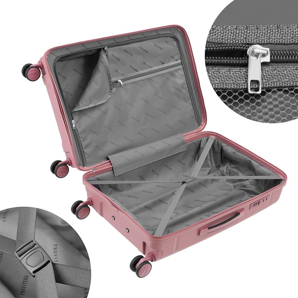 Set 3 Valigie Rigide in ABS 90L - 59L -38L con Ruote Silenziose Easy Roll Girevoli a 360°, Valigia Ultraleggera con Chiusura a Combinazione Rinforzata, Manico Telescopico Ergonomico (Rosa)