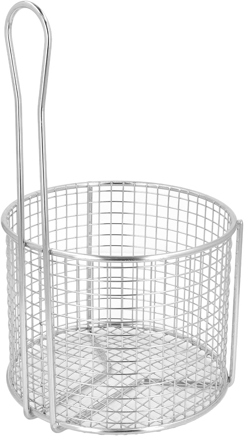 Round Stainless Steel Deep Fryer Basket, French Chip Frying Basket with Long Handle for Frying French Fries,Chickens,and Boiling Vegetable (Sparse Mesh)