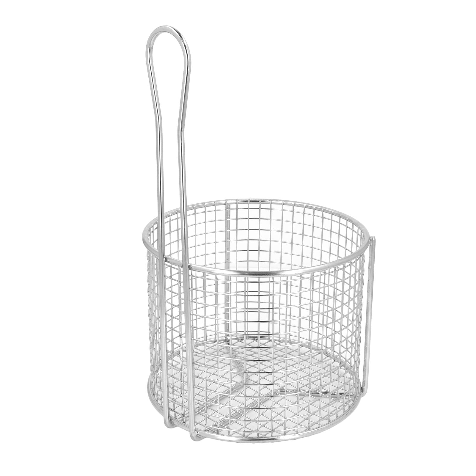 Cryfokt Cesta para Freír Redonda de Acero Inoxidable Precisa, Segura y Resistente para Freír y Servir Alimentos, con Asa para Utensilios de Cocina Domésticos (Malla escasa)