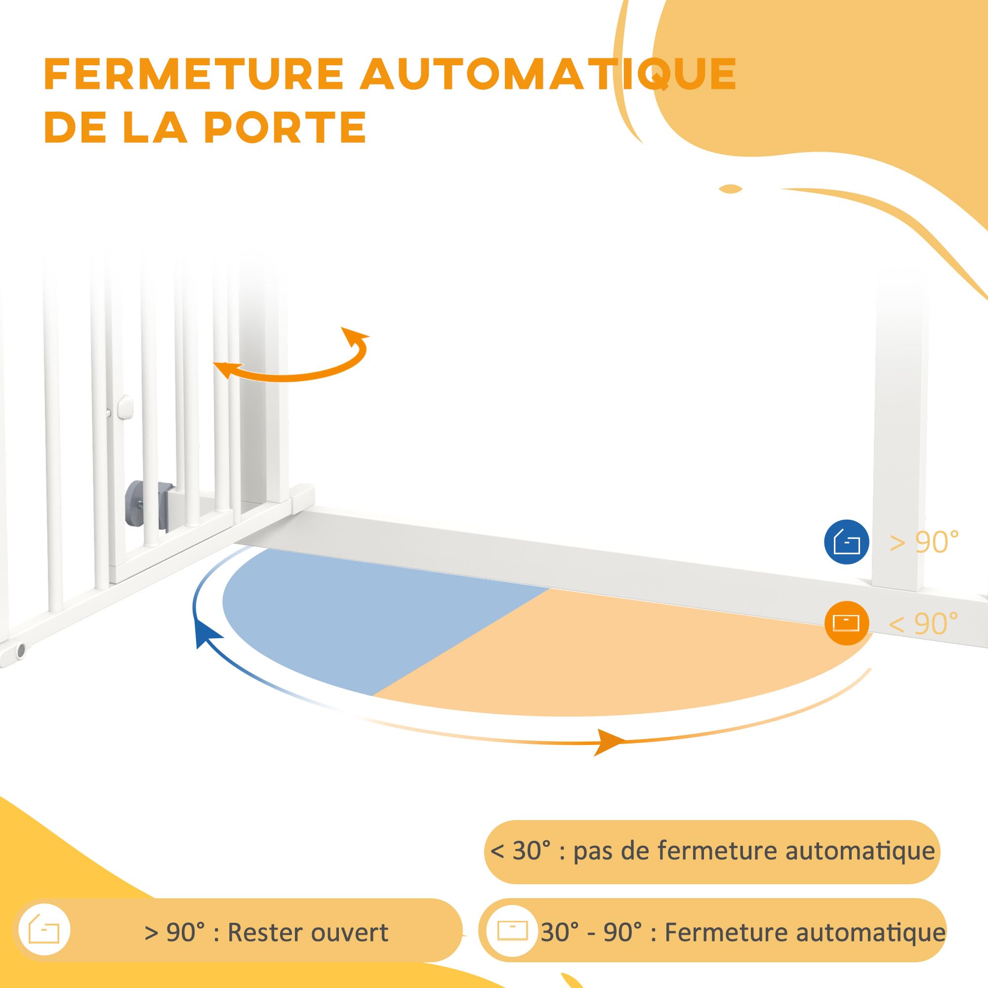 PawHut Barrière de sécurité Chien, barrière d'escalier à Fixation par Pression sans percer, Porte Fermeture Automatique, système de Double Verrouillage, 74 à 80 cm, Acier, Blanc | Barrière d'Escalier, Sans Percer, Porte Fermeture Automatique, Système de D