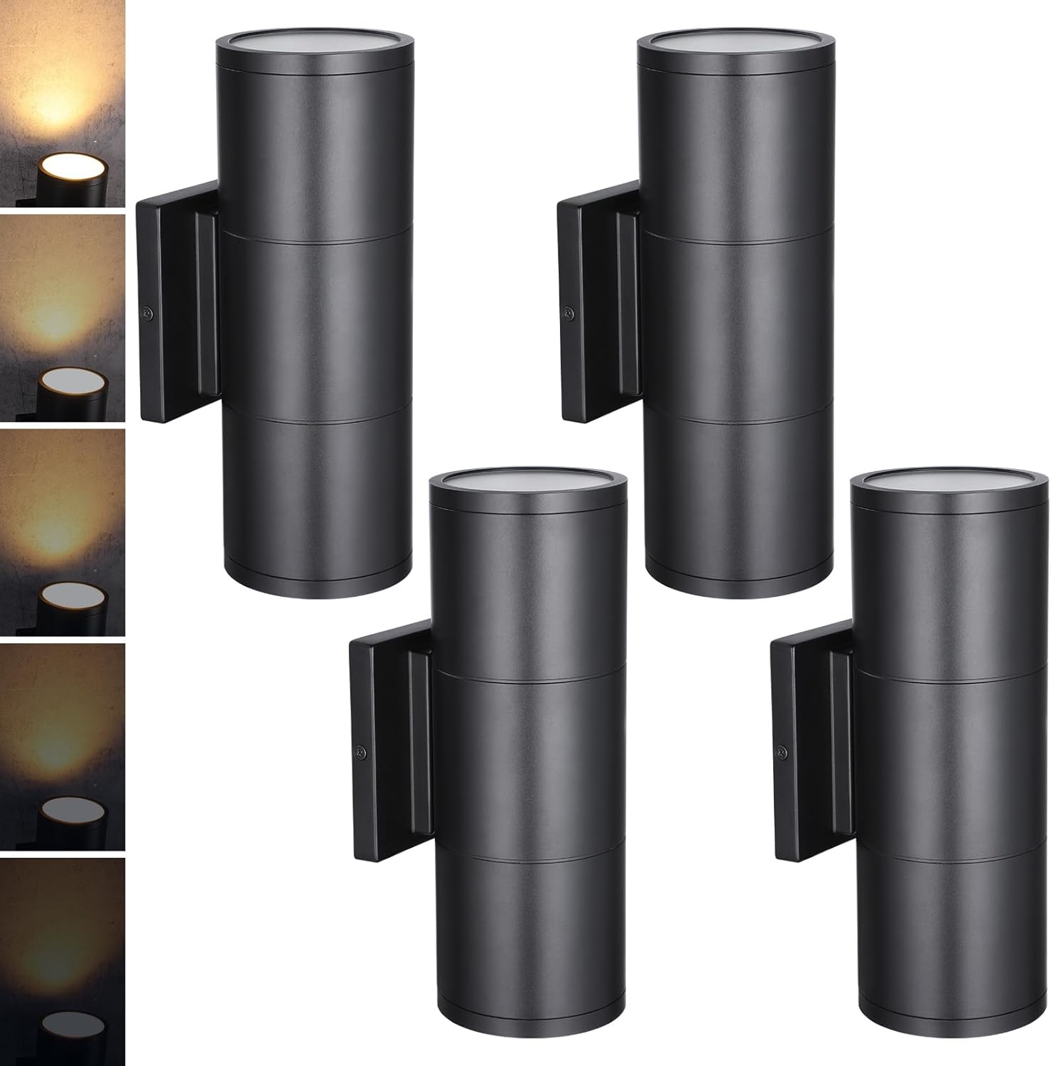 LEONLITE 12 Inch 3000K LED Cylinder Up Down Wall Light Outdoor, 120-277V Dimmable Aluminum Waterproof High-end Wall Sconce, ETL Listed Exterior Front Door Porch Light, Pack of 4