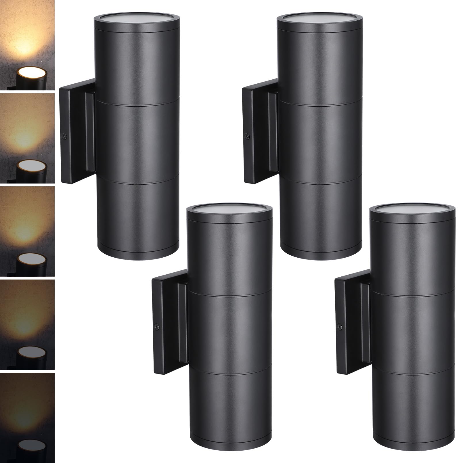 LEONLITE 12 Inch 3000K LED Cylinder Up Down Wall Light Outdoor, 120-277V Dimmable Aluminum Waterproof High-end Wall Sconce in 2 Lights, ETL Exterior Front Door Porch Light, Pack of 4