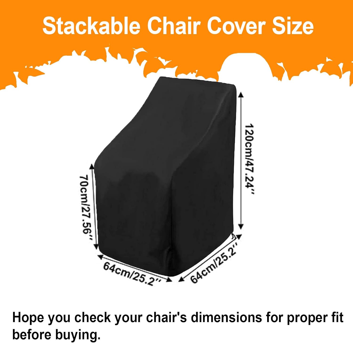 Stackable Patio Chair Covers - Waterproof Outdoor Covers for 4-6 Stacking Dining Chairs, All Weather Protection for Lawn Furniture, 25" L x 25" W x 47”H, Black, 2Pcs