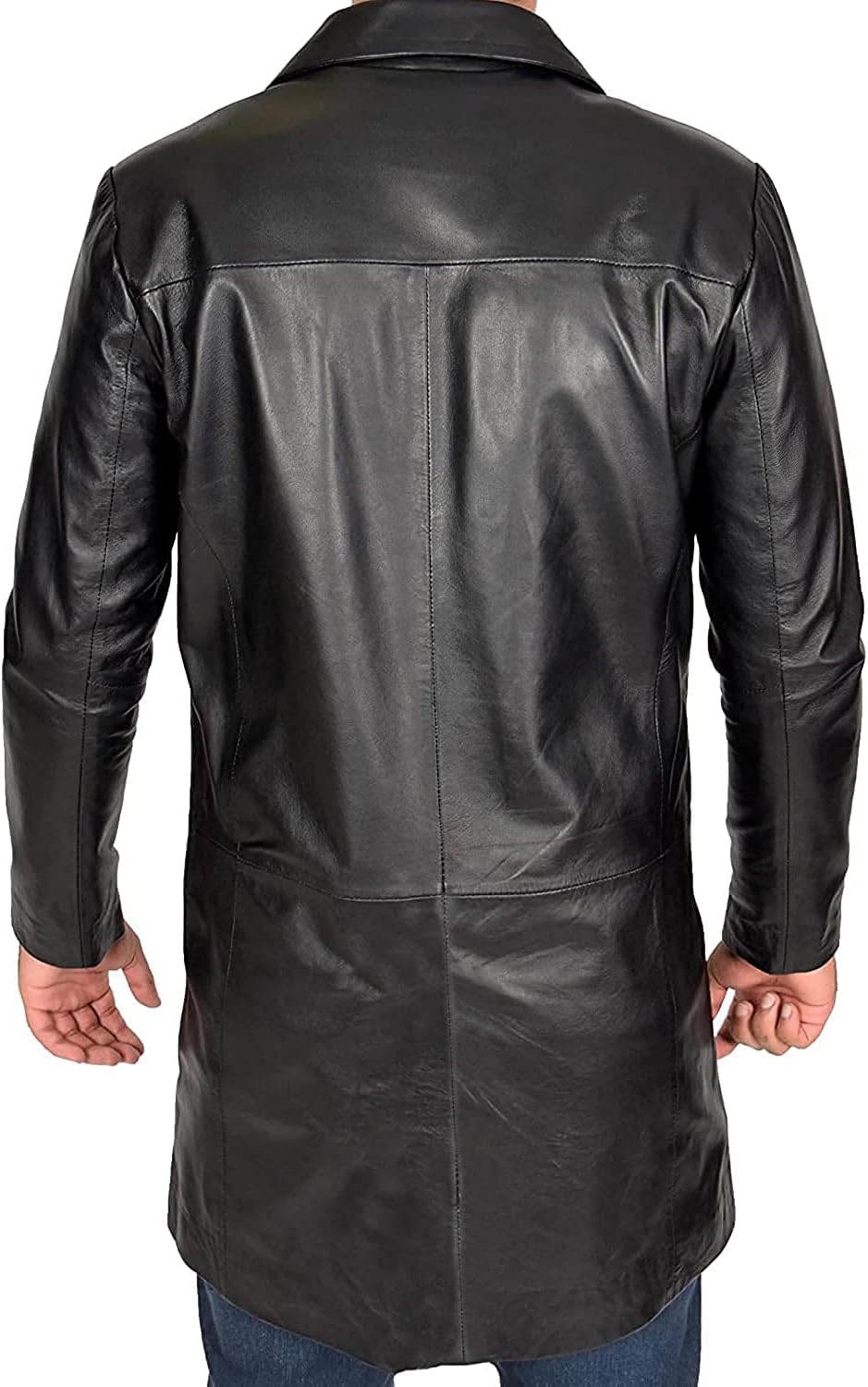 Mens Black Leather Coat -Real Leather Long Coat Men's- Classic Leather Blazer- Black Long Leather Coats