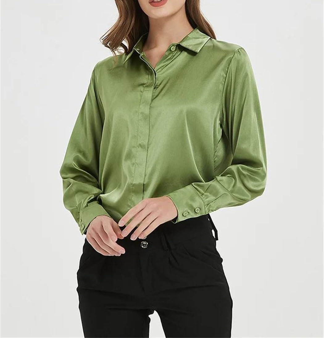 Camisas lisas para mujer, 100 % seda real, de manga larga, blusas de primavera y verano, para la oficina