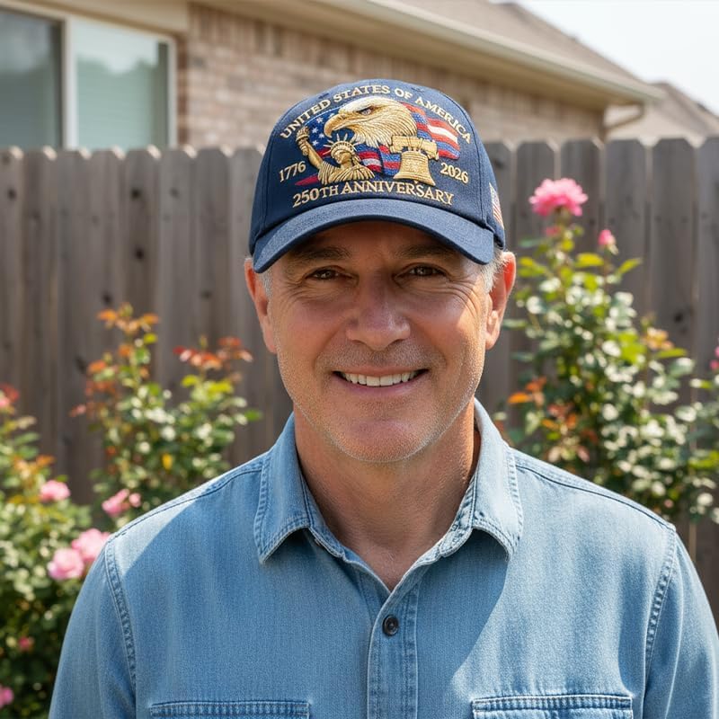 250 Anniversary USA Hat, United States 250th Anniversary Hat, Bald Eagle Printed Patriotic Baseball Cap, Adjustable 250 Year American Cap Blue - Image 5