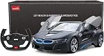 Voiture télécommandée RASTAR, Voiture de course RC à radio 1:14 BMW i8, Modèle de véhicule télécommandé, Portes ouvrantes manuellement, Noir mat