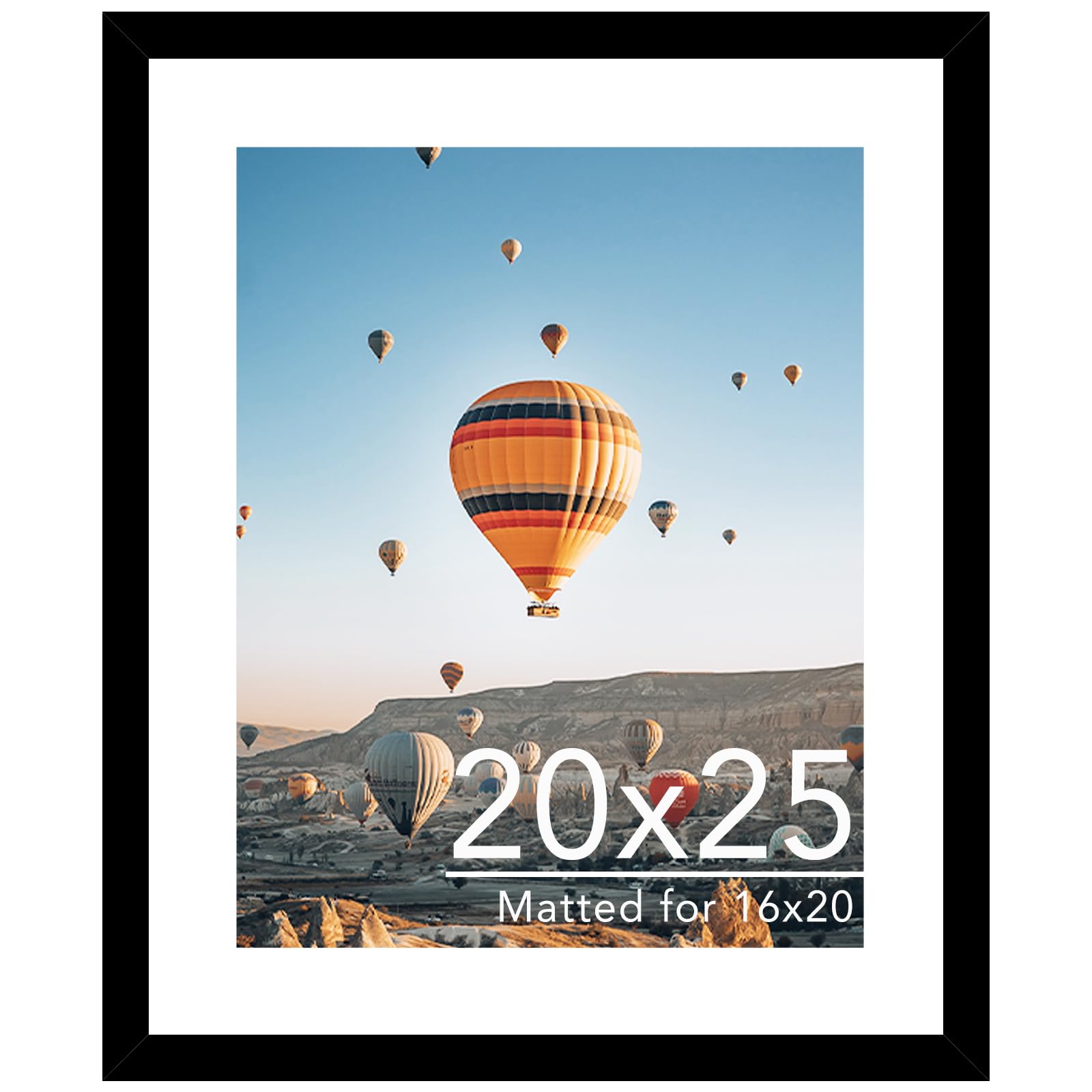 JCJMY 20x25 Picture Frame with 16x20 Mat, Display Photo 16x20 with Mat or 20 x 25 Without Mat, Wall Hanging Large 20 by 25 Poster Frame with Plexiglass, Black
