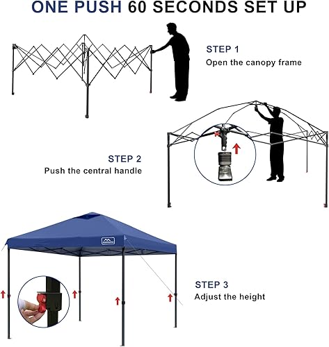 Miniatura 2 de KAMPKEEPER Tienda de campaña desplegable de 10 x 10 pies, toldo portátil instantáneo, toldo de un empuje para exteriores con 3 alturas ajustables,