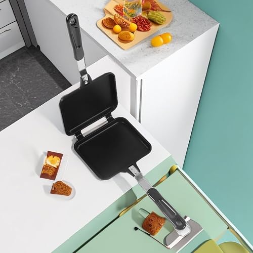 Miniatura 2 de YOUTHINK Sartén de doble cara, sartén antiadherente para desayuno, sándwich, pan, olla de desayuno, bandeja abatible de aleación de aluminio, placa