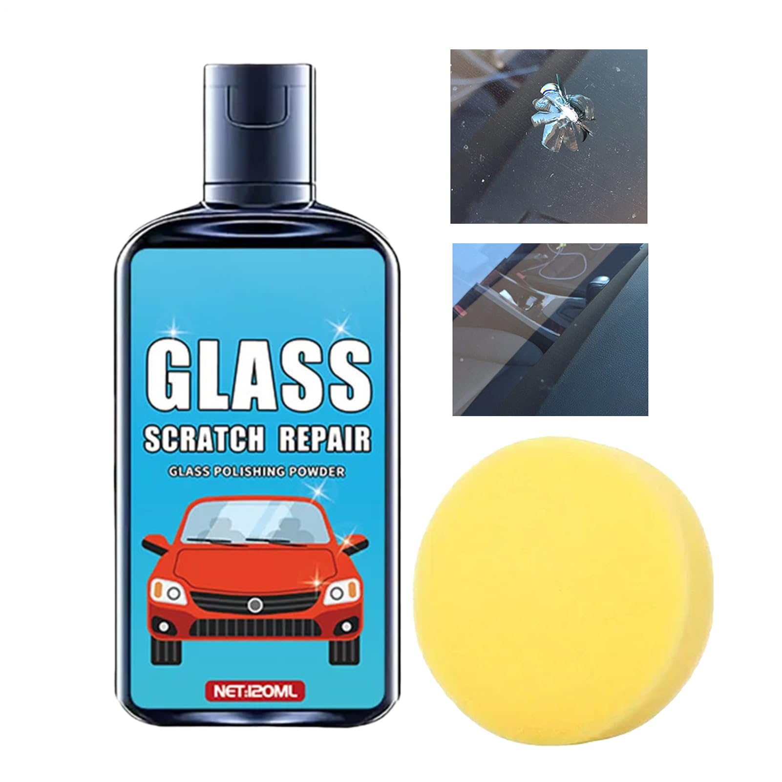 Auto Glass Repair Fluid - 120ml Vehicle Glass Scratch Remover, Auto Windshield Scratch Remover Easy To Use, Windshield Crack Repair Kit With Sponge, For Vehicle RV Truck SUV Household Daily Commuting