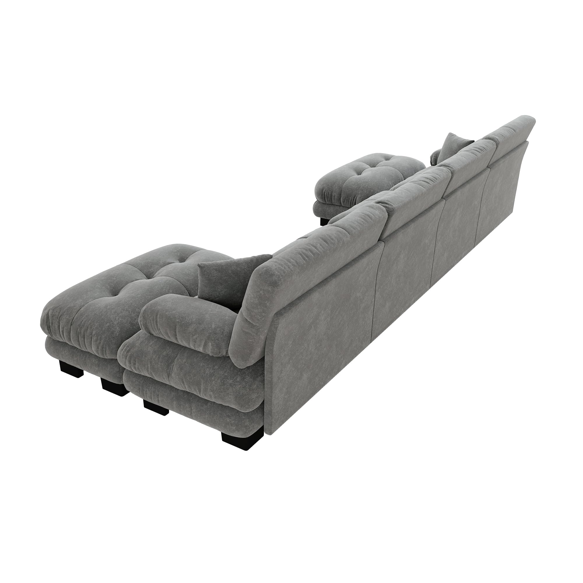 Bladez Canapé d'angle modulaire de luxe en forme de U - Canapé cloud surdimensionné pour salon, lit profond avec ottoman - Canapé chenille moderne gris - Taille XXL (Grey1)