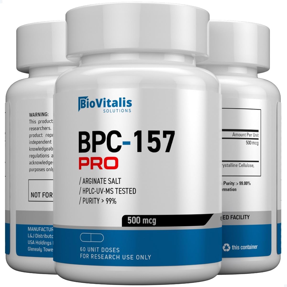 BPC-157 PRO BPC 157 Capsules 500mcg Arginate Salt Ultra HIGH Purity > 99% ISO Certified Third Party Lab Tested BPC157 Body Protective Compound 157