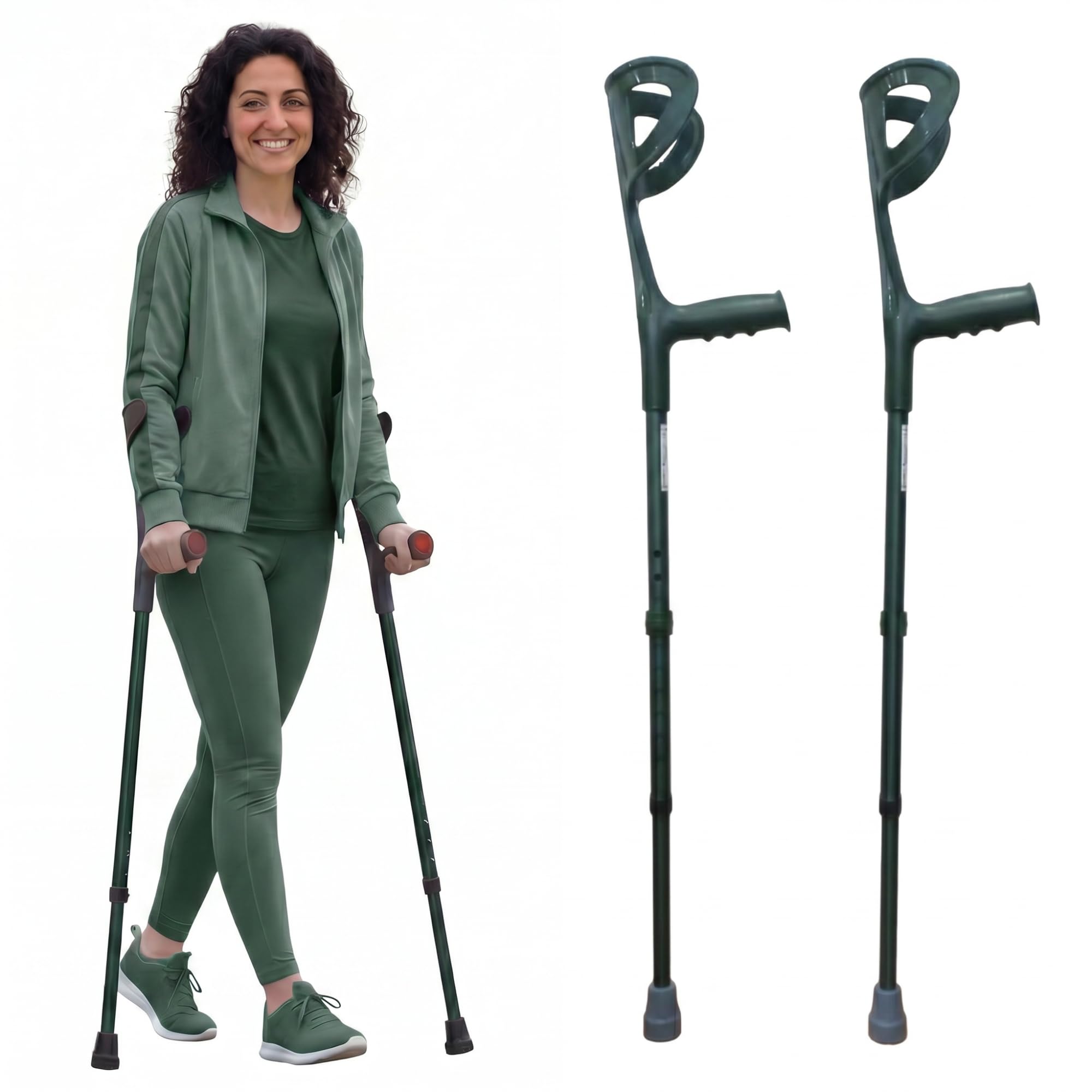 Stampelle Ortopediche Regolabili (2 Unità) Stampelle Canadesi in Alluminio Anodizzato Leggere Antiscivolo Altezza 74-97cm Portata 100kg Farvisan (Verde Bosco)