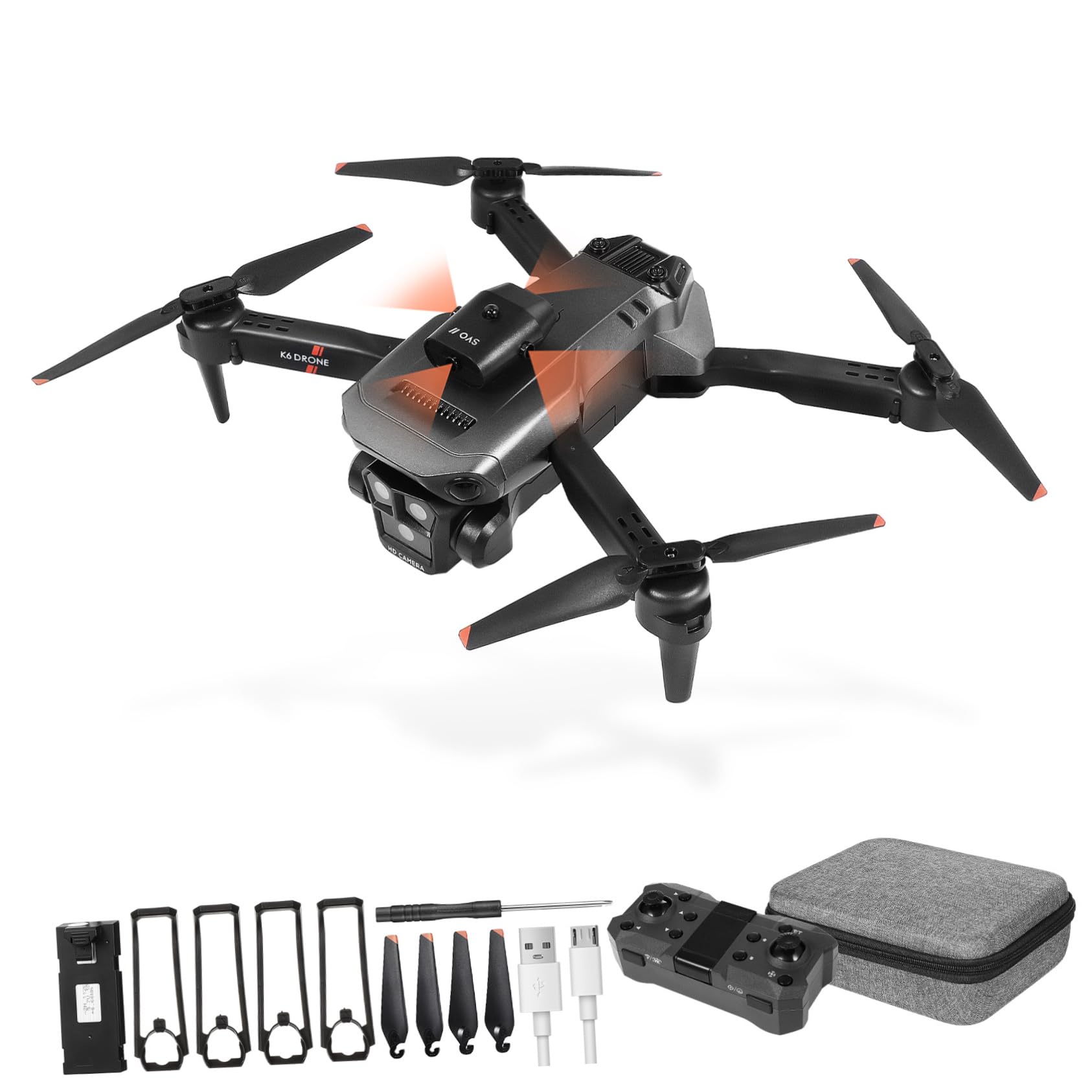 Drone Pieghevole Max con Tre Camere HD e Doppia Batteria | Sistema Anticollisione, Lente Elettrica Regolabile 150°, Abs Nero, 1800mah 3,7v