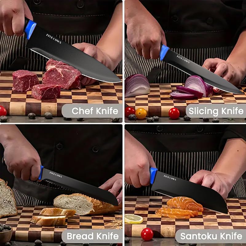 14 Pcs Kitchen Knife Block Set with Sharpener German High Carbon Stainless Steel Chef Knives, Razor-Sharp & Durable, Lightweight Anti-Slip Handle, Professional Set for Home & Kitchen (Blue) - Image 7