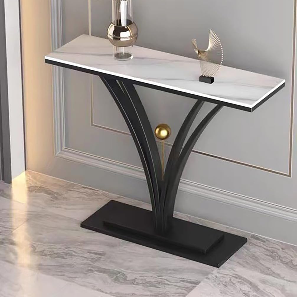 WYRNOBRX Display Table Tall Console Table with Marble-Look Countertop Modern Small Entry Tables for The Living Room, Kitchen, And Hallway Slim Sofa Cabinet Storage,Black/A,L80*H80*W30