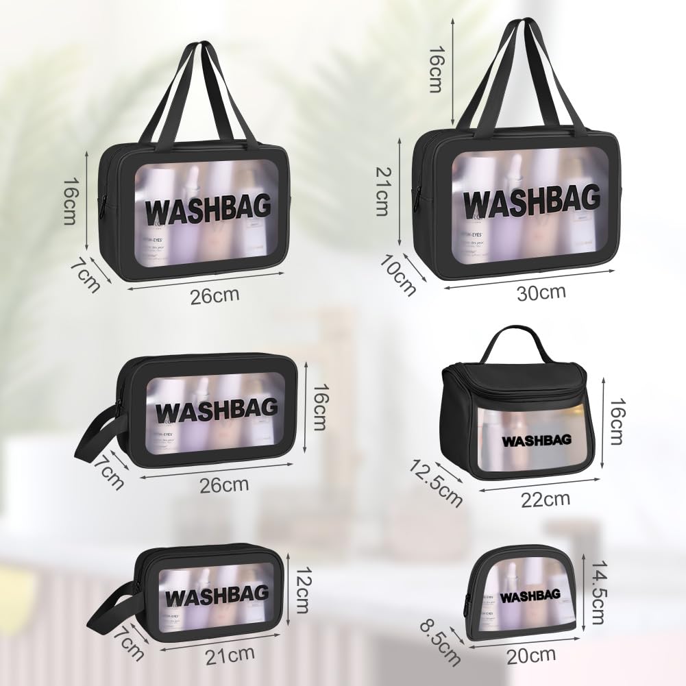 Aucuu Borse Da Toilette Trasparente, 7 Pezzi Beauty Case Trasparente, PVC Trousse da Viaggio Impermeabile, Borsa Cosmetici da Viaggio, Cosmetici Trucco Portatile per Bagno, Piscina, Viaggio, Aereo