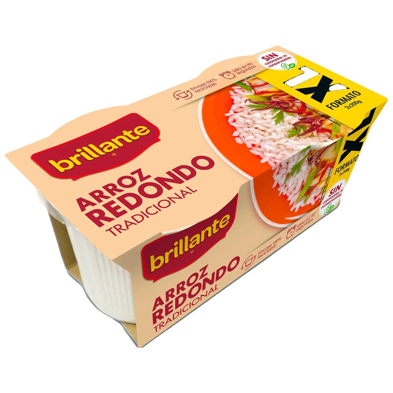 ARROZ REDONDO BRILLANTE en porciones, 2 porciones x 200 g por paquete, Pack de 4