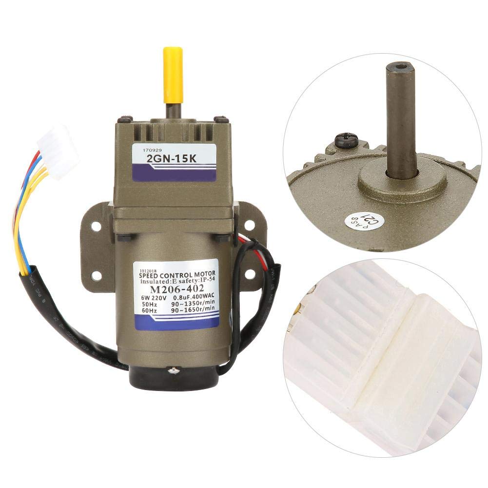 Motor de Engranajes de CA, 220V 6W Motor Asíncrono M206-402 Monofásico 4 Polos Desaceleración Velocidad del Motor Ajustable 90-1650 rpm Velocidad con Regulador(15K)