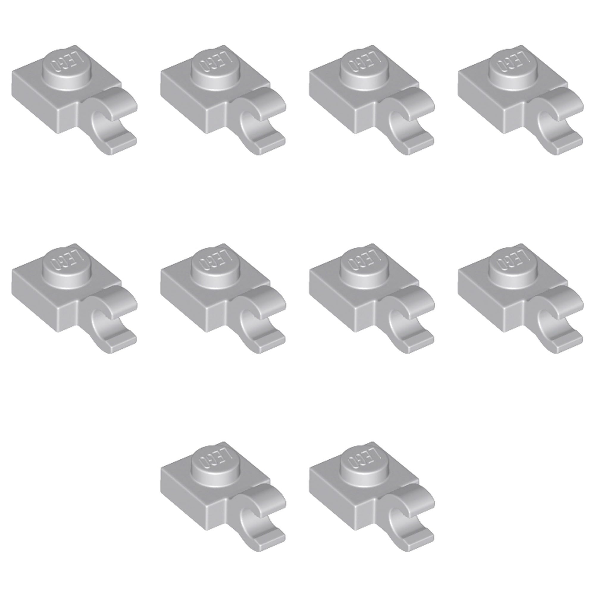 LEGO Plate, Modified 1 x 1 with Open O Clip (Horizontal Grip), Part 61252 (Light Bluish Gray, 10, Bricks) โ image 1