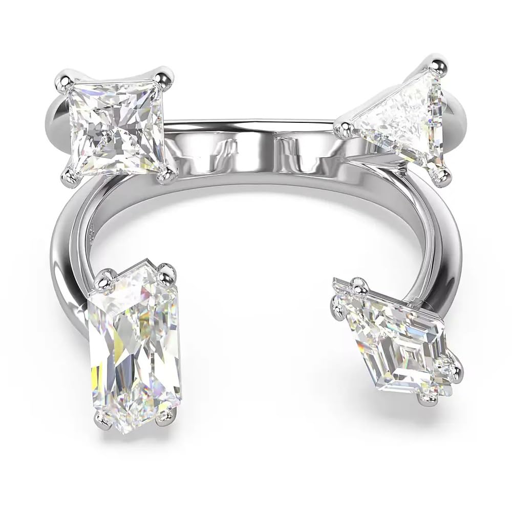 SwarovskiMesmera open ring, Mixed cuts, White, Rhodium plated, Rhodium plated,Zirconia, Crystals