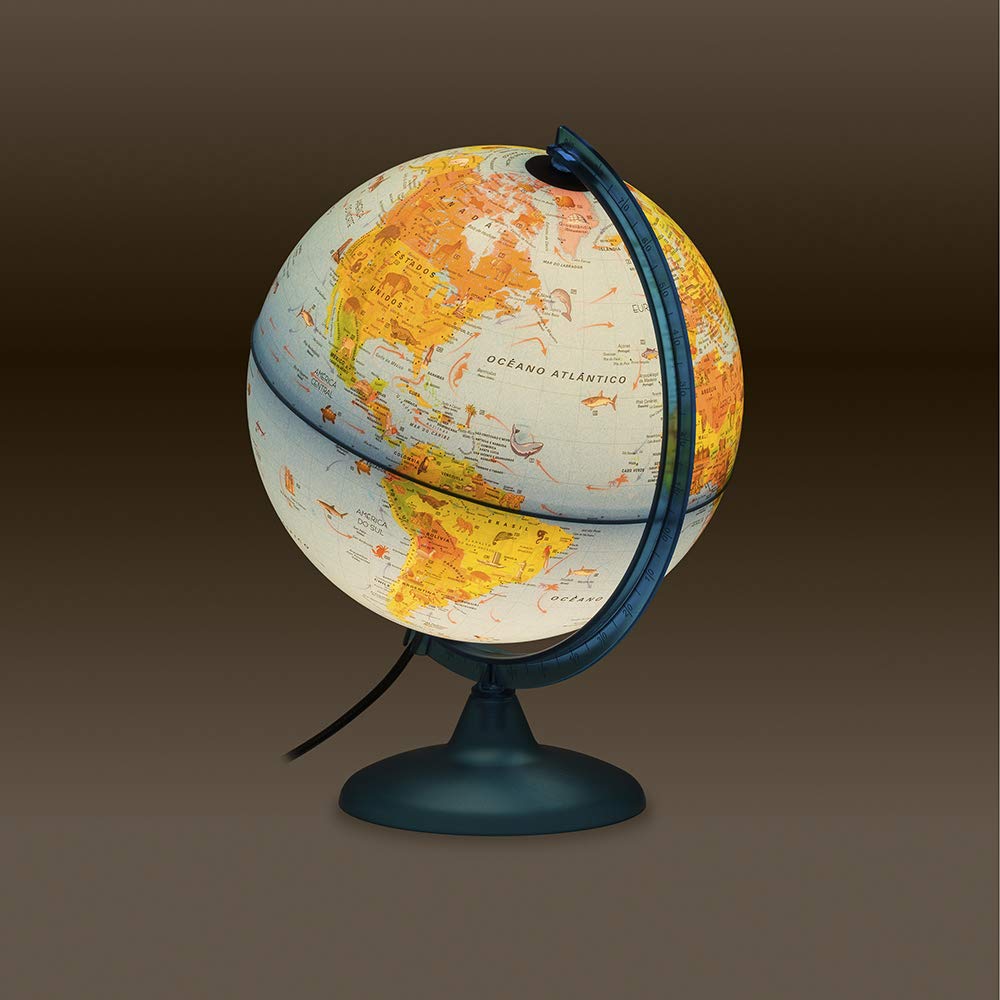 Tecnodidattica - Globo Terráqueo Safari para Niños y Adolescentes | Iluminado y giratorio | Cartografía ilustrada y folleto con Información | Meridiano graduado | Texto en Español | Diámetro 25 cm