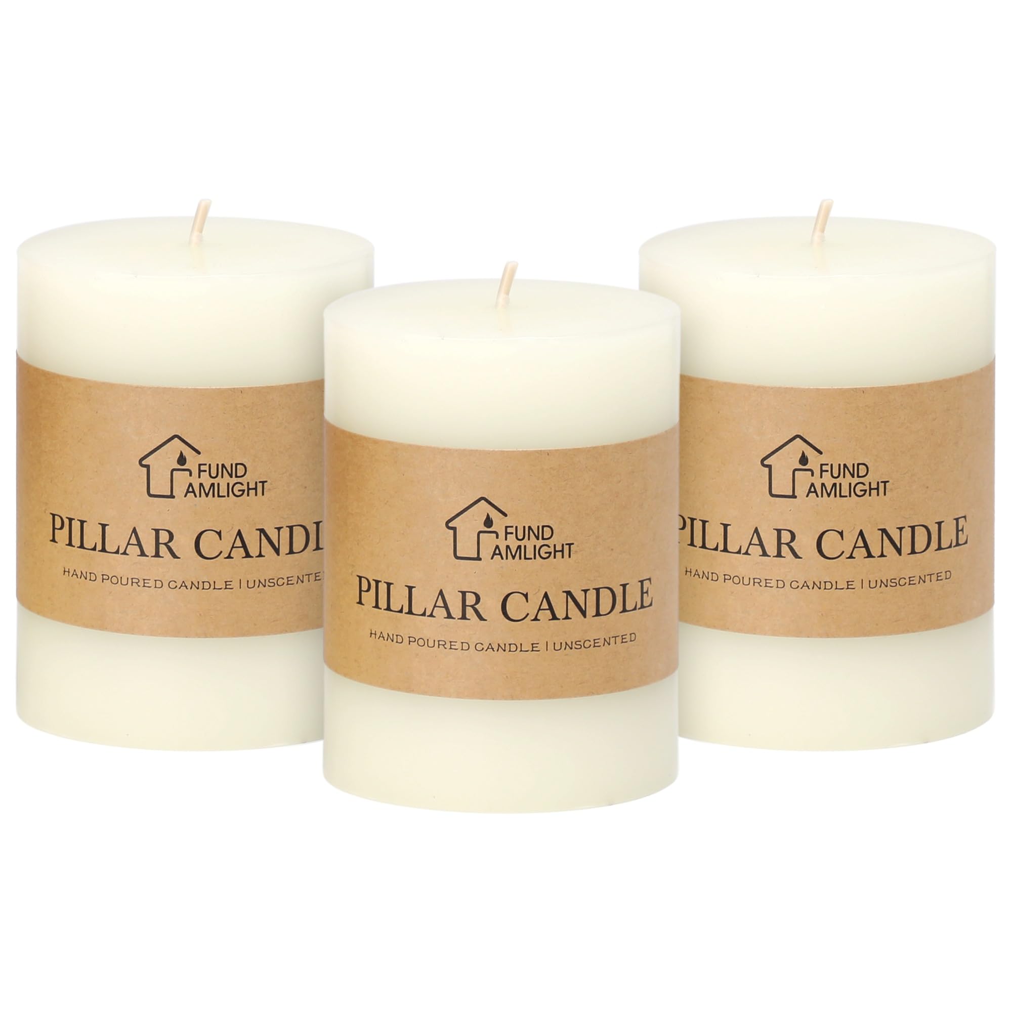 3x4 Inch White Pillar Candles Set of 3 - Decorative Unscented Pillar Candle, Long Burning Dripless Candles for Table Decor, Smokeless Large Pillar
