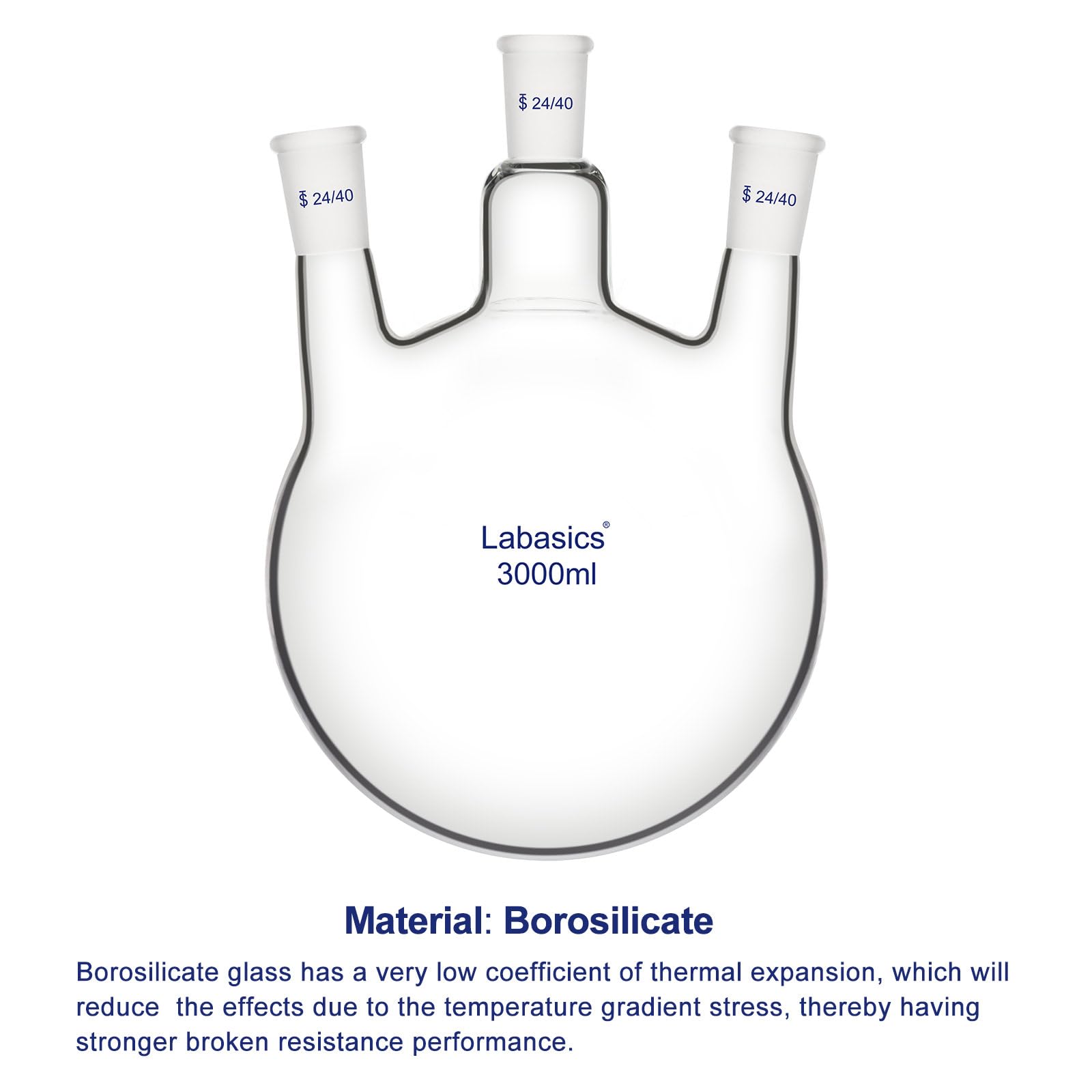 Labasics 3000ml Round Bottom Flask - Borosilicate Glass -3 Labasics 3000ml Round Bottom Flask - Borosilicate Glass -3