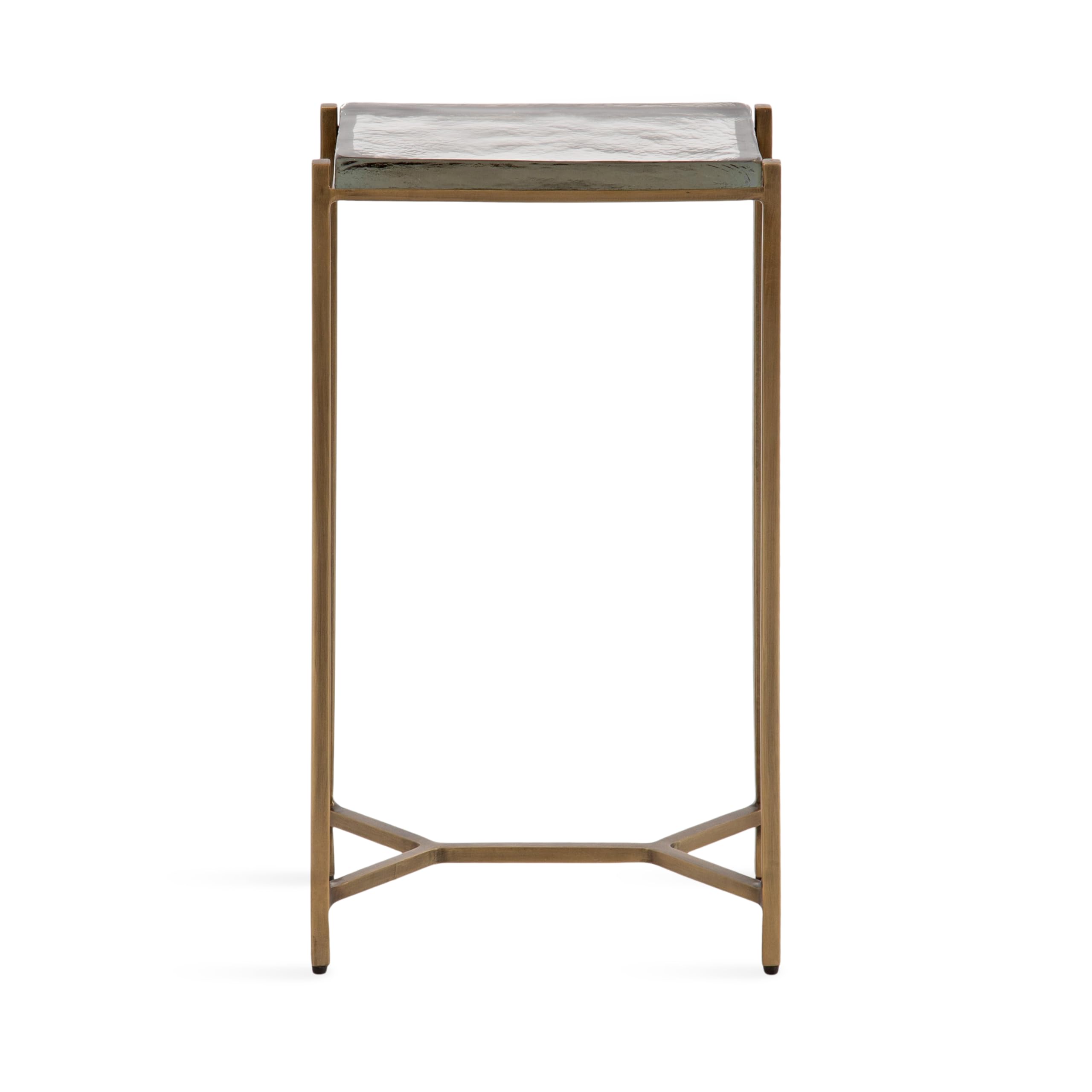 Kate and Laurel Aguilar Modern Glam Slim Side Table; 12 x 7 x 22; Clear Glass and Antique Brass; Decorative Narrow End Table for Use as Skinny Bedroom Nightstand or Living Room Accent