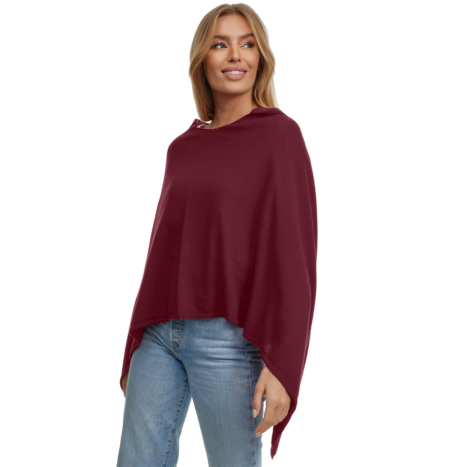 Glamexx24 Poncho de Punto para Mujer, Color Liso, de Punto Fino, XXL, Jersey Elegante, Estilo y Comodidad para Primavera y otoño, Fabricado en Italia, Rojo, L-XL
