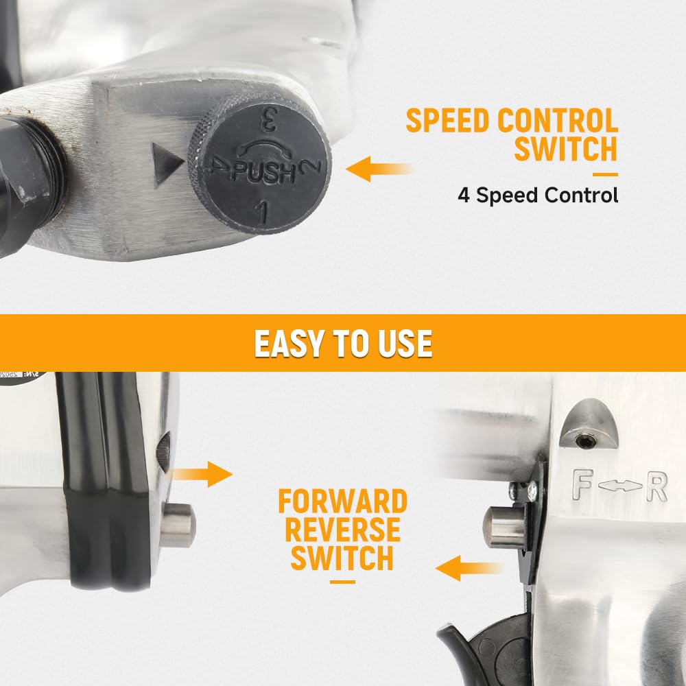 Hoteche Kit chiave pneumatica da 1/2 pollici, pistola a percussione pneumatica con coppia massima di 250 ft-libbre, rimozione dado capocorda ad alta velocità, meccanismo a dondolo per cani, include 3