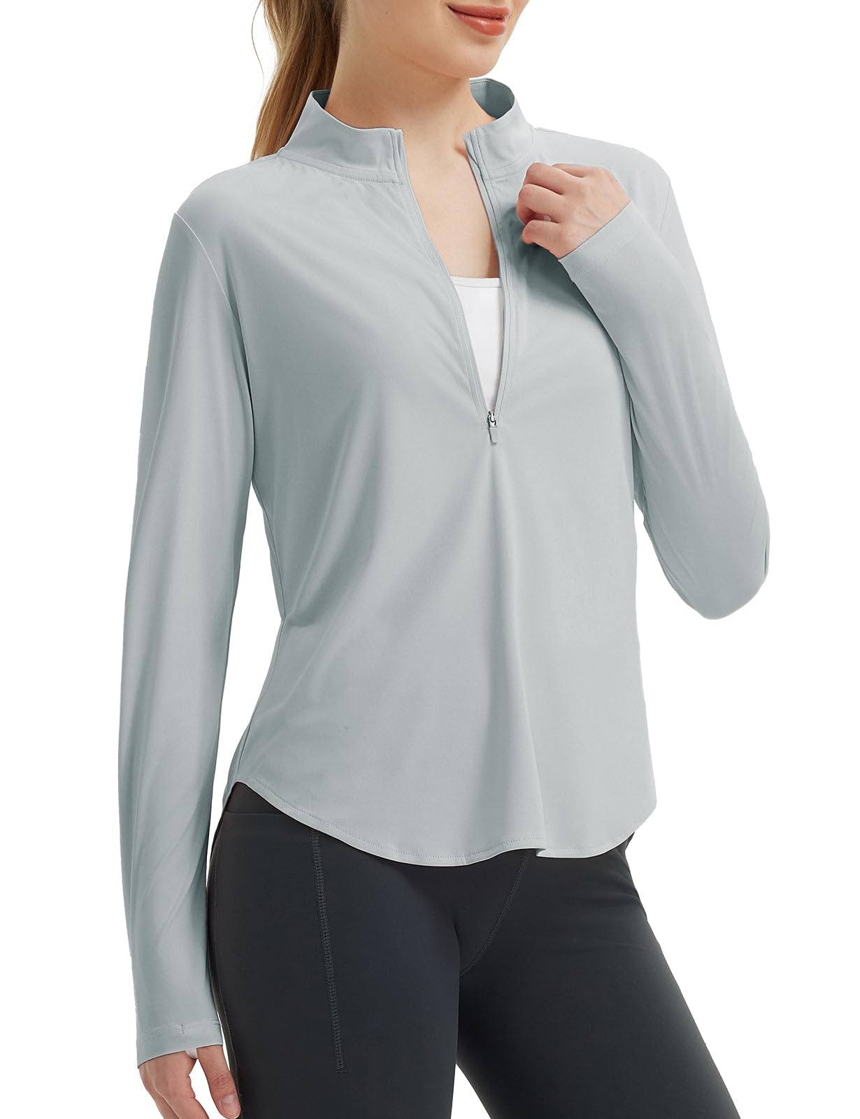 Women's Sun Shirts UPF50+ Half Zip Shirt Rash Guard Long Sleeves SPF Lightweight Clothing UV Protection Hiking Top-image-20