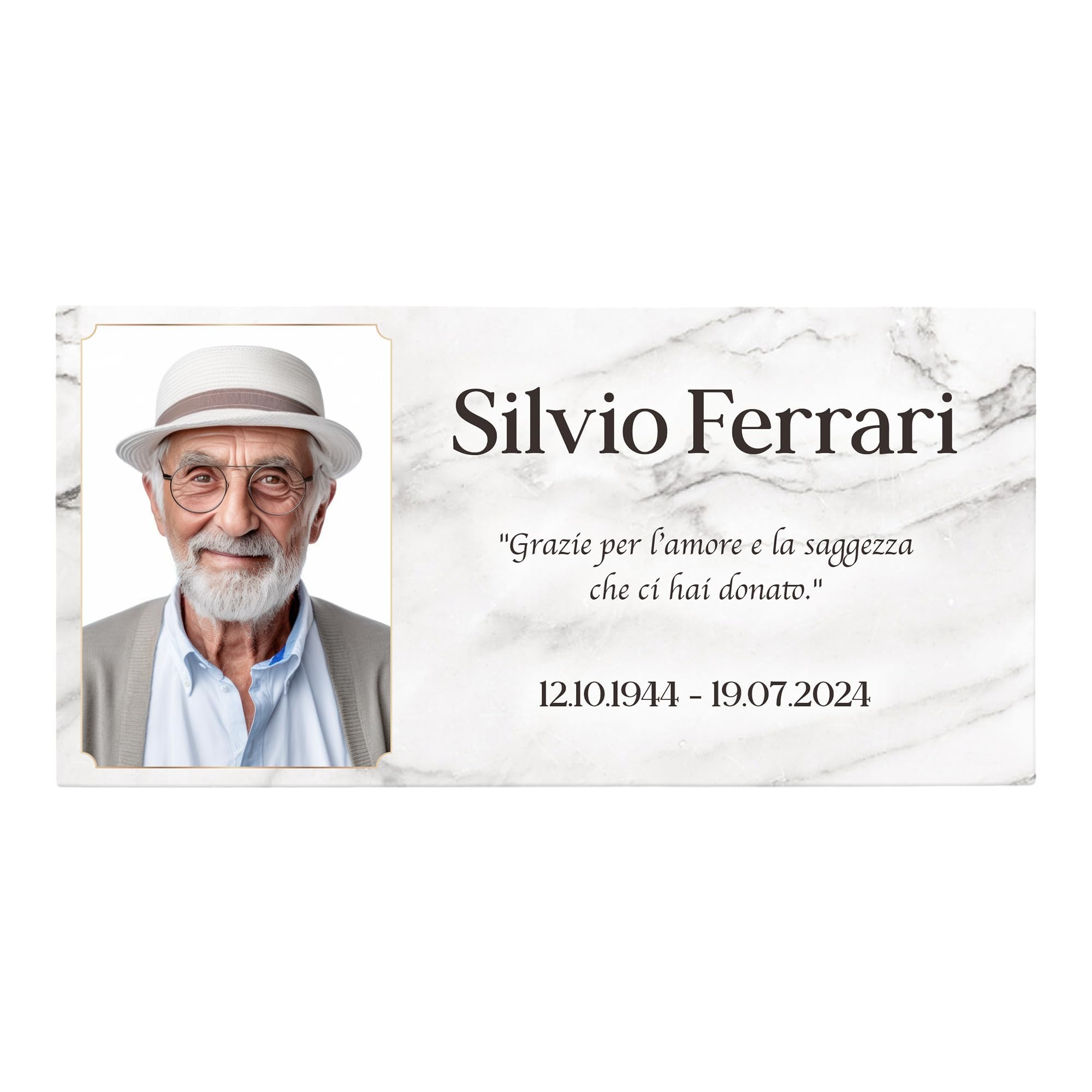 Albalù Targa Commemorativa Personalizzata Gres Porcellanato Effetto Marmo 20x40 cm – Lapide Personalizzata con Foto Nome Date e Dedica – Fotoceramica per Lapide Cimitero Resistente Esterni (Grande)