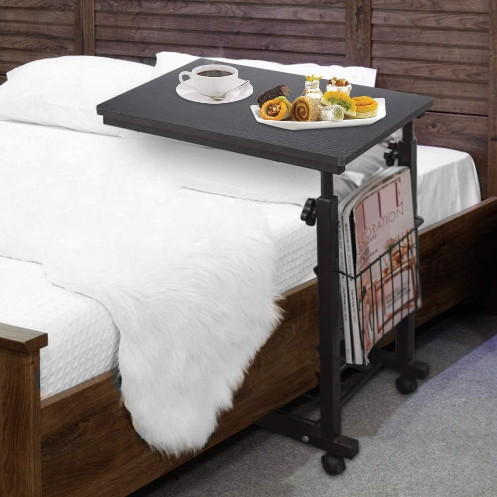 C Table Sofa Side Table Sofa Side Table Slide End Snack Table with Wood Finish and Metal Frame Couch Tables That Slide Under for Living Room and Small Spaces