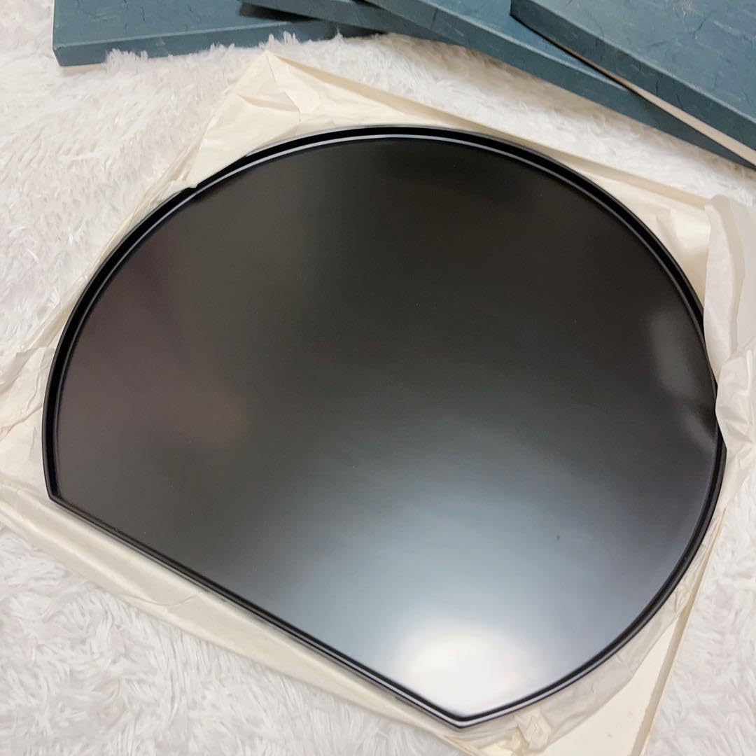Echizen Lacquerware Half Moon 3 Shaku Bon Black Set of 6 Obon Tabletop Shaku 3 Half Moon Set
