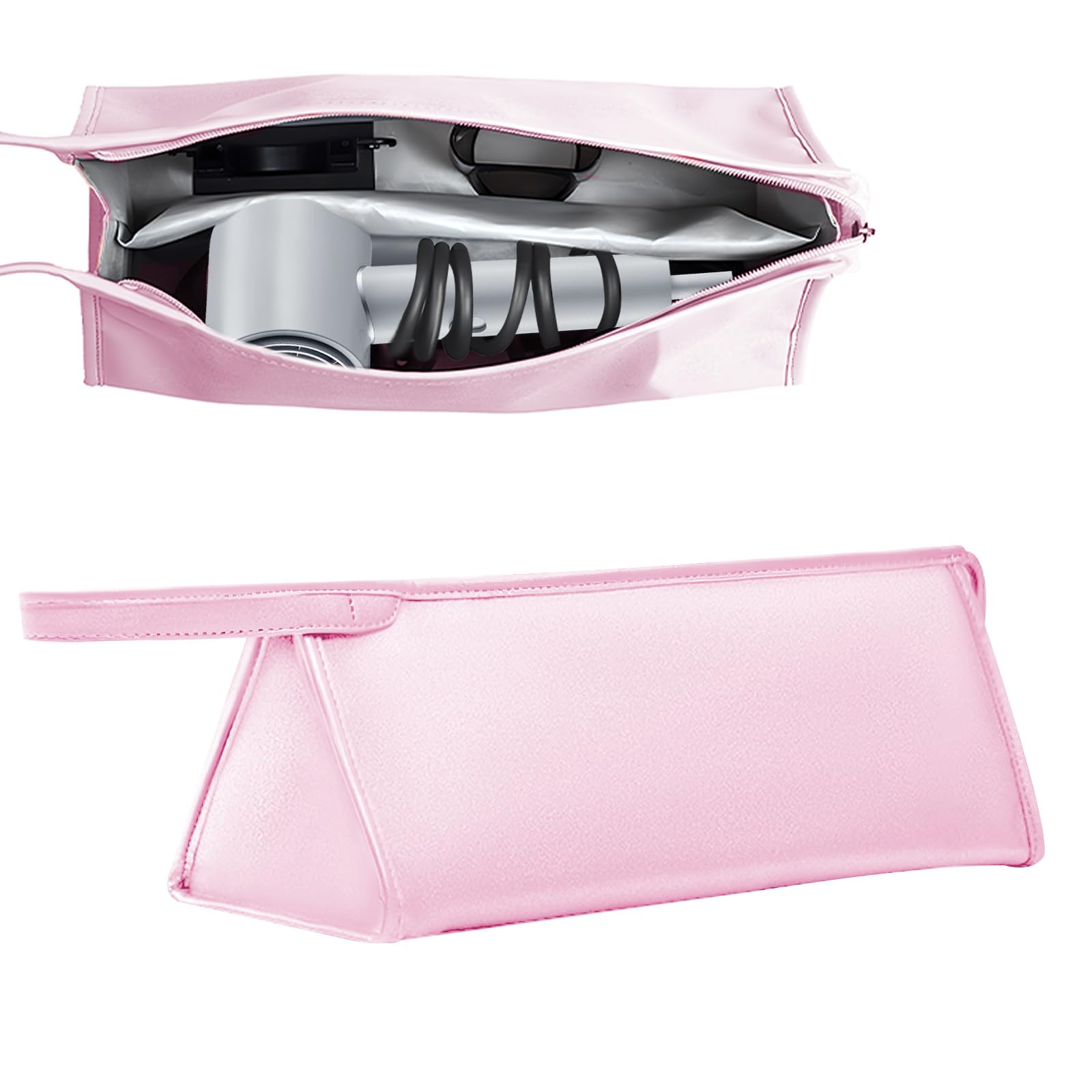 PU Hair Dryer Travel Case Waterproof Leather Blow Dryer Bag with Compartment Loop Portable Hair Tool Pouch for