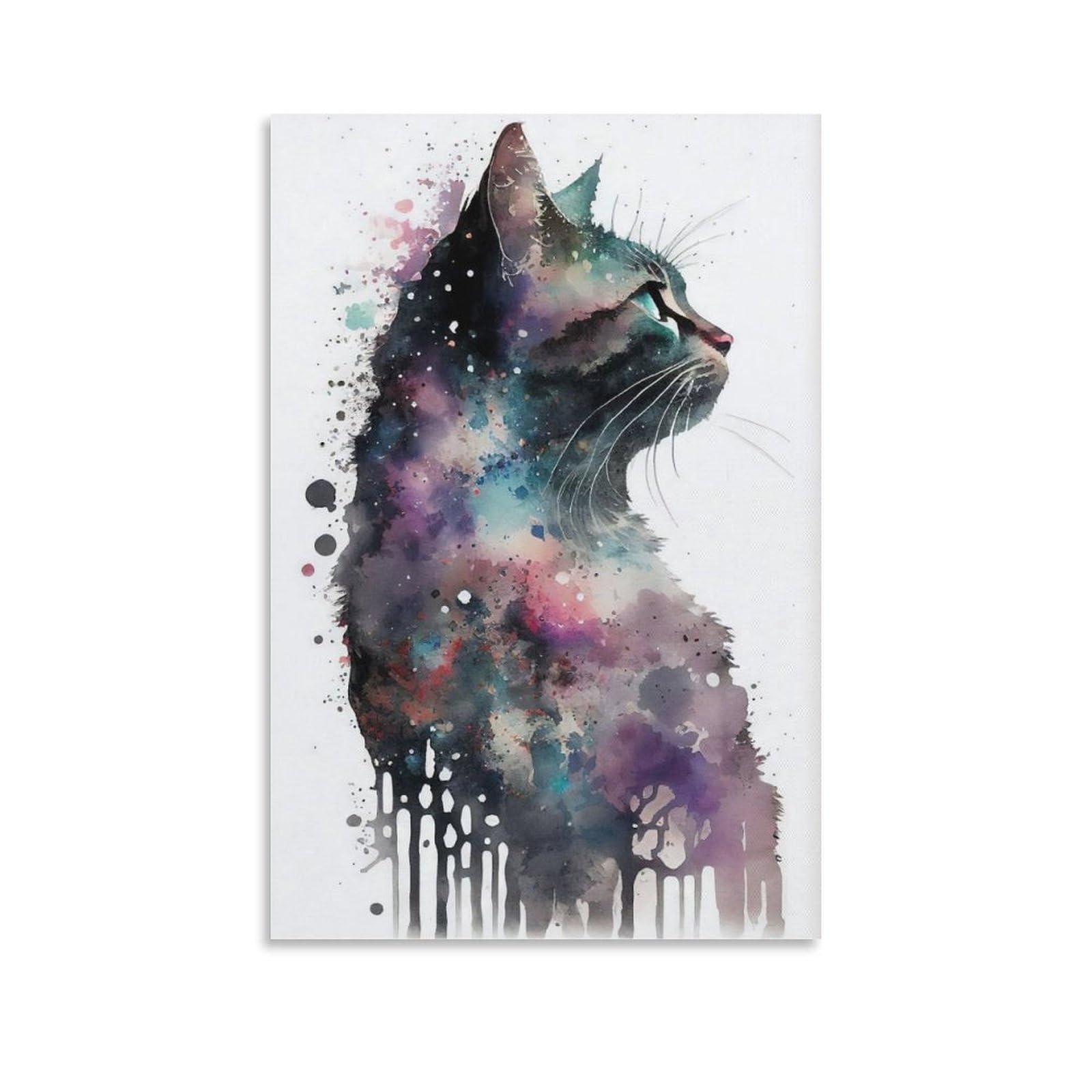 WLQZFRWV Watercolour Cat Portrait Poster Canvas Poster Bedroom Decor Landscape Office Room Decor Gift 20x30inch(50x75cm)