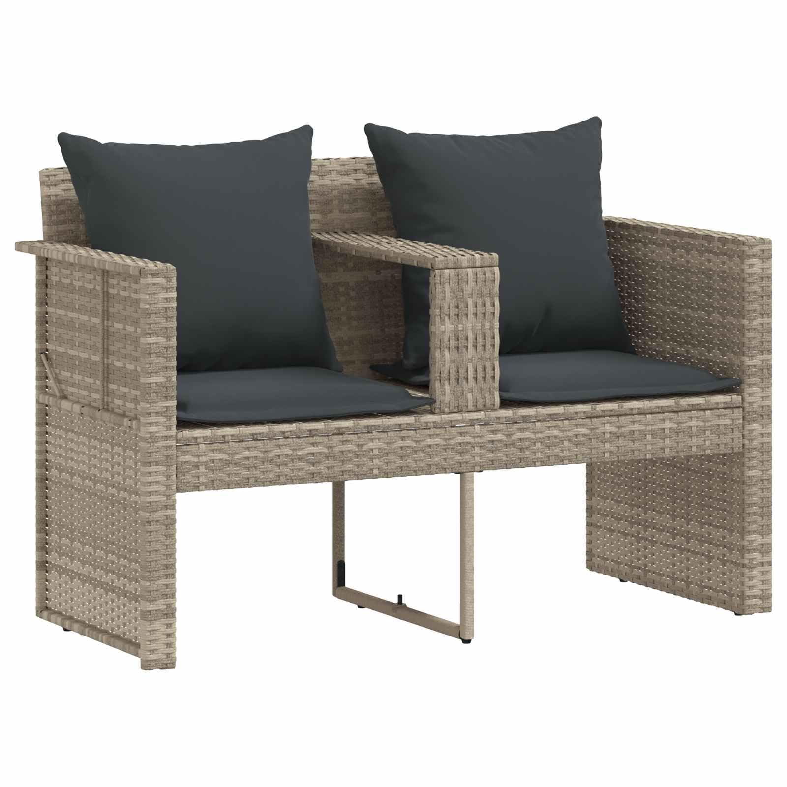 Set divano da giardino con ombrellone in polyrattan grigio | Comodo set lounge a 2 posti con tettuccio parasole inclinabile e sgabello per terrazza, giardino e veranda in grigio chiaro.