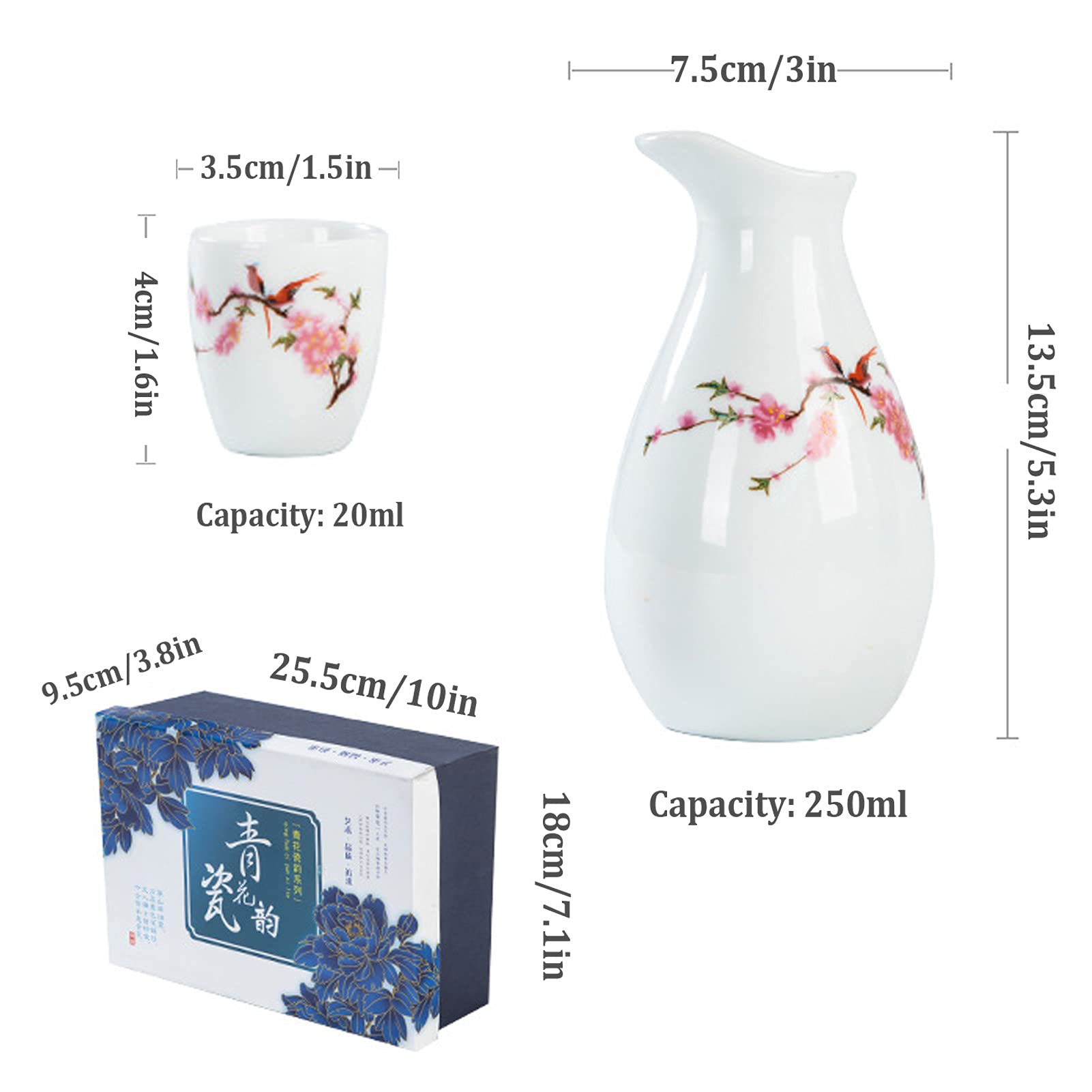 Ensemble de Deux Tasses à saké japonaises en Porcelaine Peinte à la Main, Style Traditionnel.